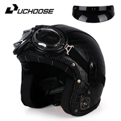 UCHOOSE Retro Motorcycle Helmet PU Leather Open Face 3/4 Chopper Bicycle Helmets Classic Casco Moto Vintage