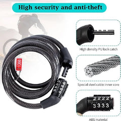 Anti theft bicycle lock, 4-digit password lock, 1-meter ultra strong cable, suitable for mountain bikes, road bikes,