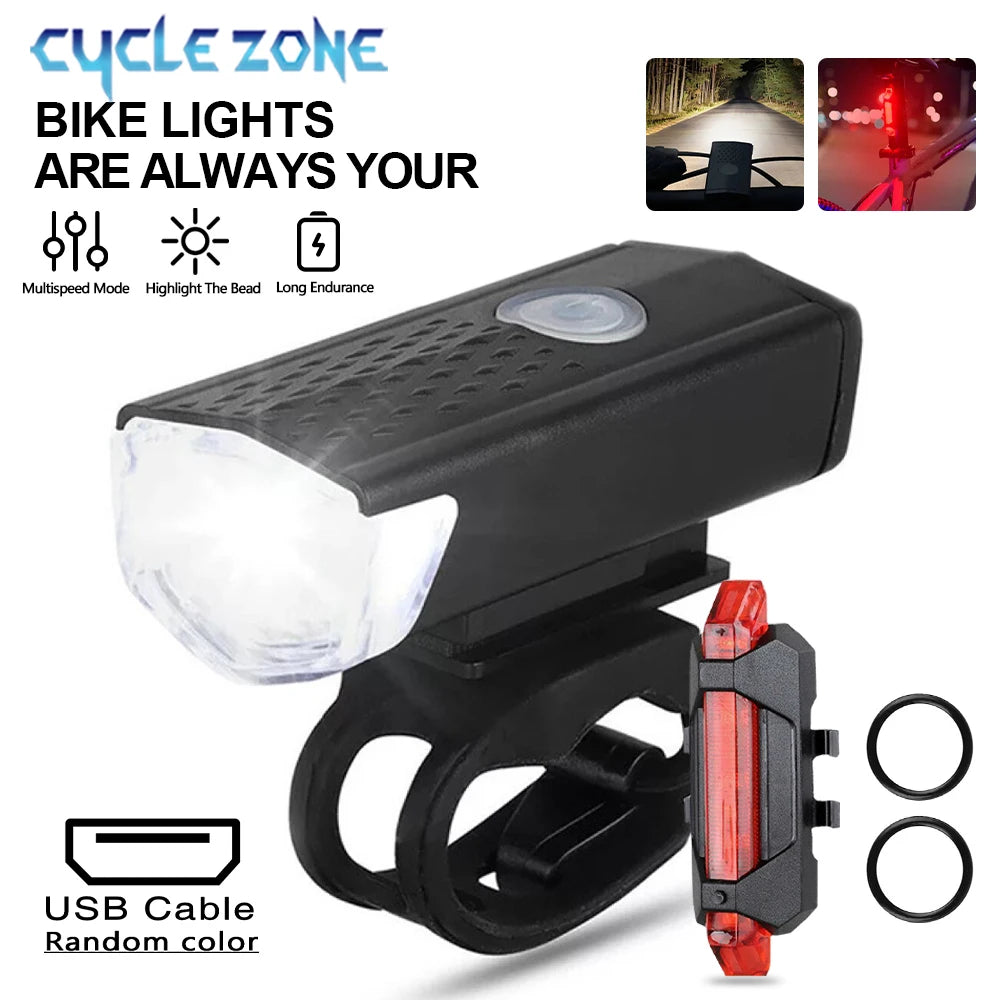 Bike Light Set Bicycle Headlight Taillight USB Rechargeable MTB Bike F
