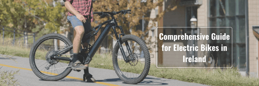 Man riding electric bike on a city path in Ireland, guide for e bikes at Pogo Cycles