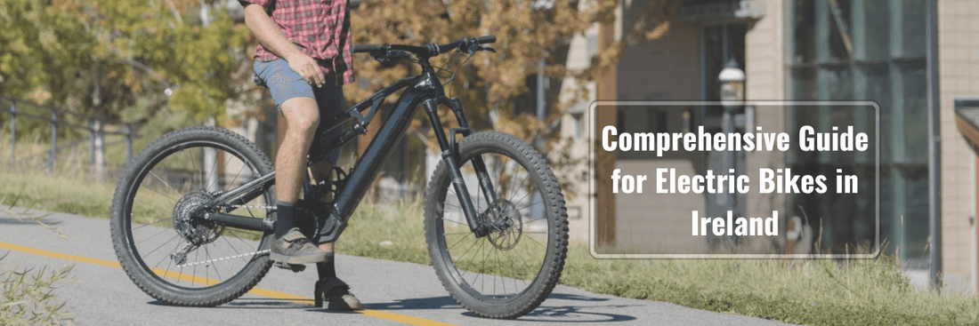 Electric bike with black frame, side view, ridden by a person on a city bike path