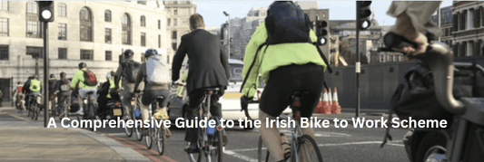 Cyclists commuting in city street, promoting Irish Bike to Work Scheme at Pogo Cycles.