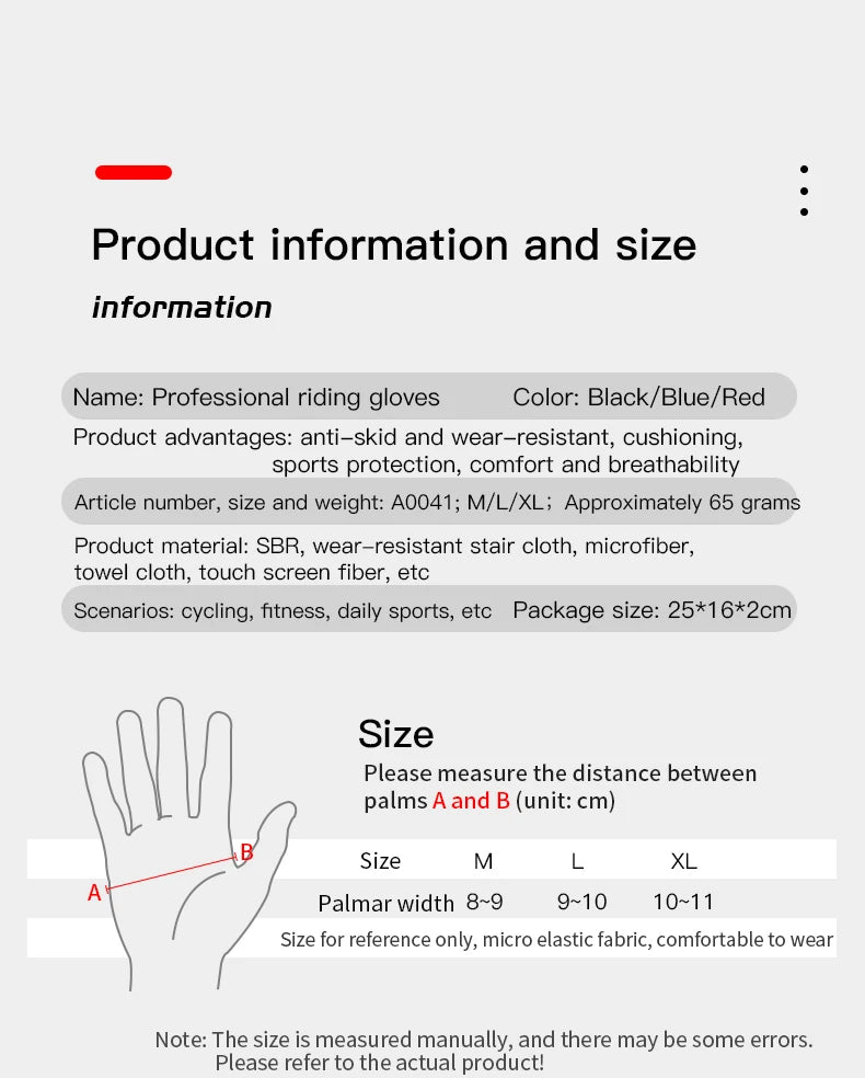 Kyncilor Outdoor Bicycle Anti slip and Sweatproof Long Finger Gloves Breathable and Shock Absorbent Sports Mountain Bike Gloves