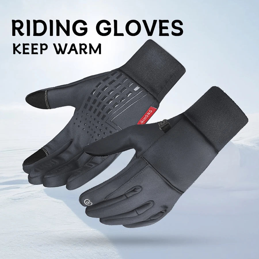 Outdoor motorcycle gloves with winter insulation and waterproof electric bike handle cover touch screen full finger riding equip