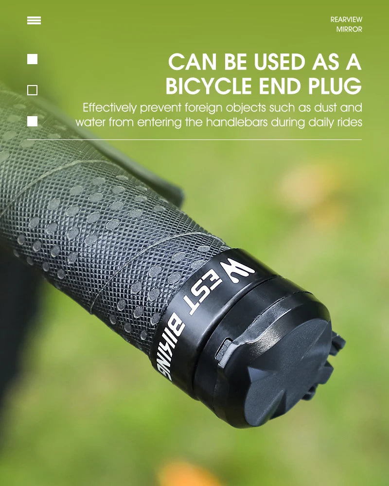 west bike handlebar grip with text about its use as a bicycle end plug on a green background