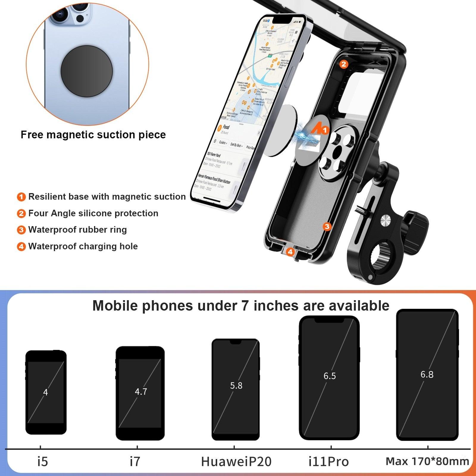 Acrunu Motorcycle Phone Holder MTB Waterproof Cell Phone Holder Bike Phone Holder 360° Rotation Electric Scooter Holder - Pogo Cycles