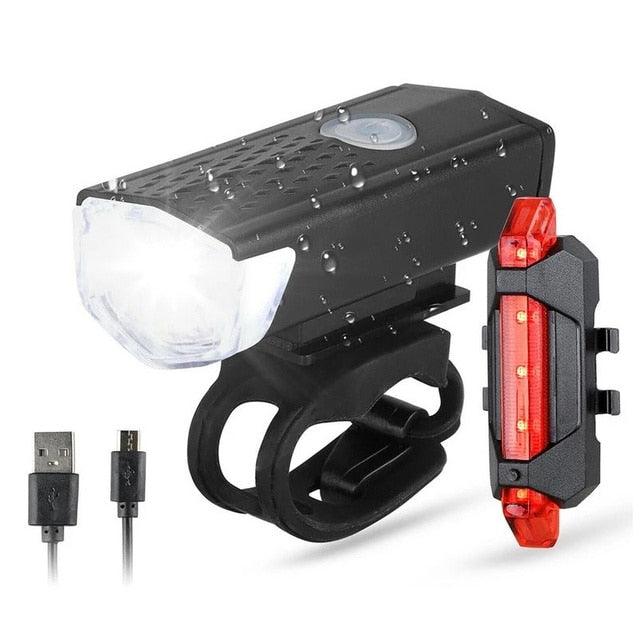 Bike Bicycle Light USB LED Rechargeable Headlight Set Rainproof Cycling Front Back Headlight Lamp Bicycle Warning Flashlight - Pogo Cycles