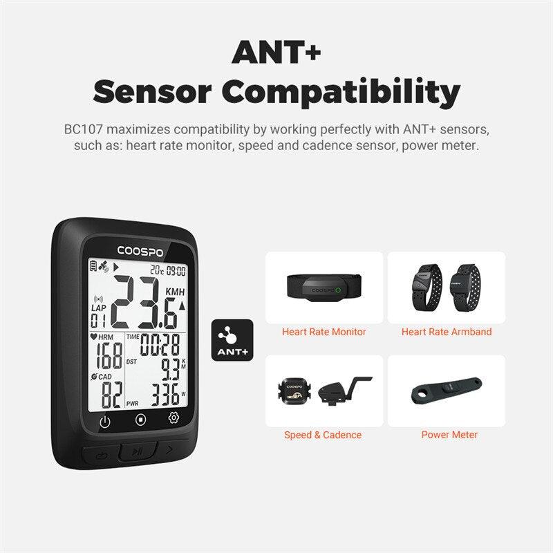 COOSPO BC107 Bike Computer GPS Wireless Bicycle Odometer Speedometer 2.4inch Bluetooth5.0 ANT Waterproof GPS BDS - Pogo Cycles