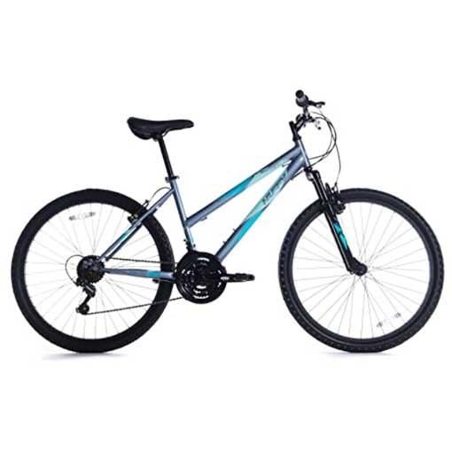Huffy Stone Mountain Ladies 26 Inch Wheel Hardtail Mountain Bike Front Suspension 21 Speed Shimano Adults Grey & Teal - Pogo Cycles