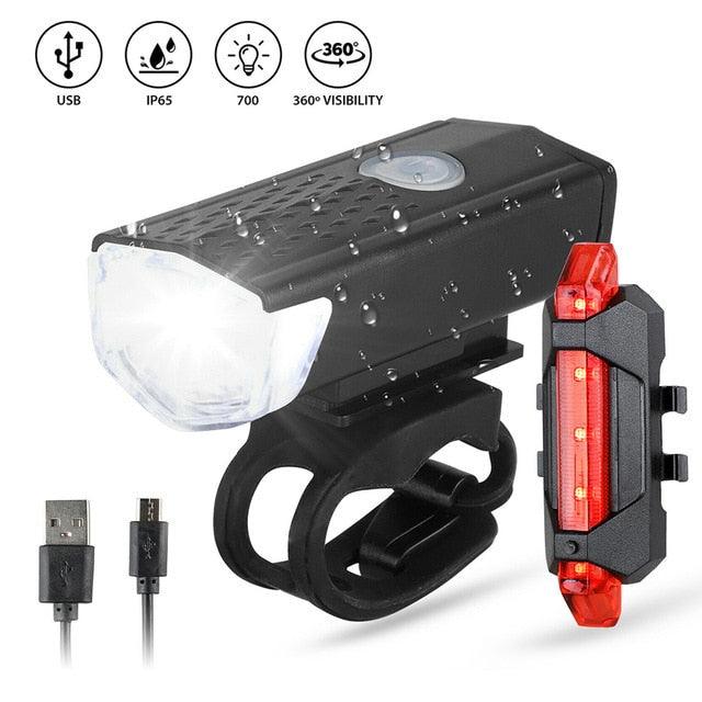 MTB Front Rear Bicycle Bike Lights Set Mountain Bike Night Cycling Headlight USB LED Safety Warning Taillight Bike Accessories - Pogo Cycles