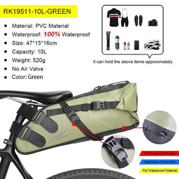 Rhinowalk Bike Waterproof Bicycle Saddle Bag Reflective Large Capacity  Foldable Tail Rear Bag Cycling MTB Trunk Pannier Black