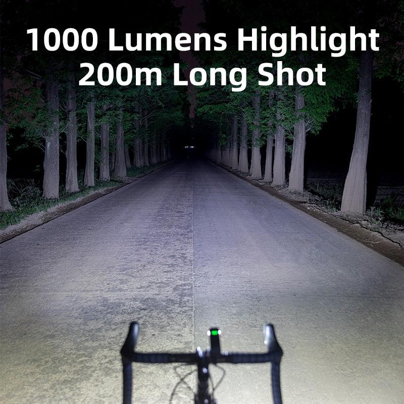 ROCKBROS Bicycle Light 1000LM 4500mAh Bike Light IPX6 Flashlight Aluminum Front Lamp Type-C Charging MTB Road Cycling Highlight - Pogo Cycles