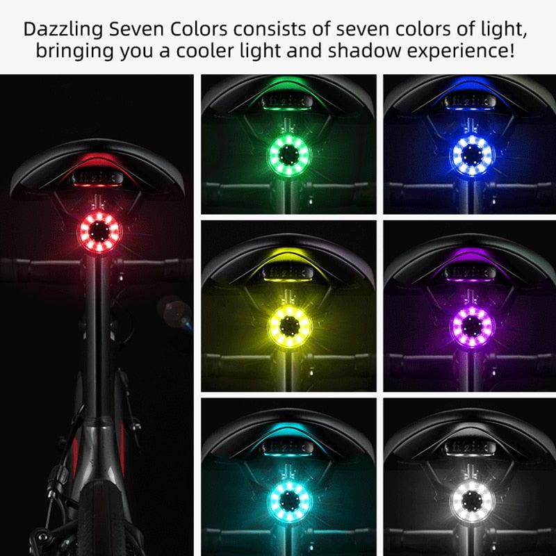ROCKBROS Bicycle Rear Light 5 Light Modes Colorful Lamp Bike Tail Light Aluminum MTB Road Saddle Seatpost Cycling Taillight - Pogo Cycles