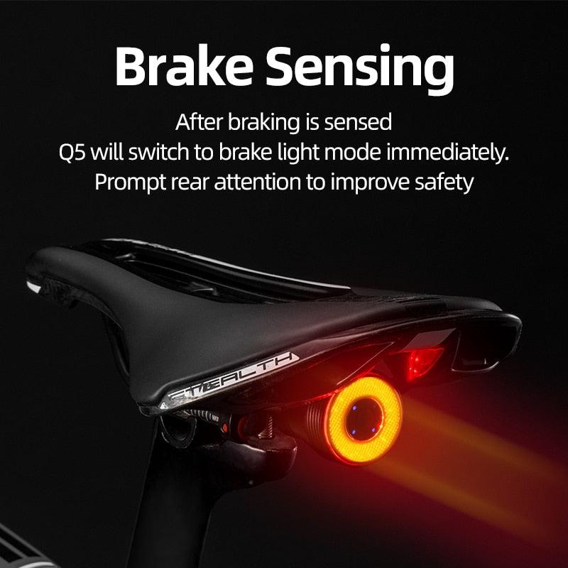 ROCKBROS Bicycle Smart Auto Brake Sensing Light IPx6 Waterproof LED Charging Cycling Taillight Bike Rear Light Accessories Q5 - Pogo Cycles