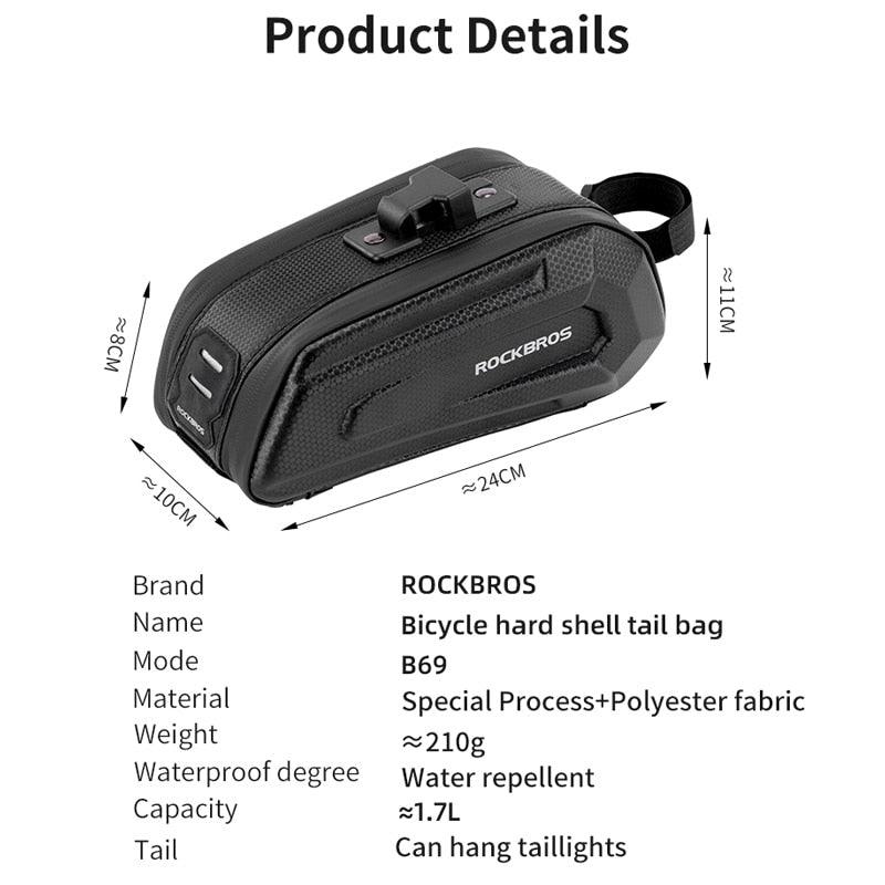ROCKBROS1.7L Bicycle Bag Waterproof Rear Large Capatity Quick Release Seatpost Shockproof Double Zipper Rear Bag Accessories - Pogo Cycles