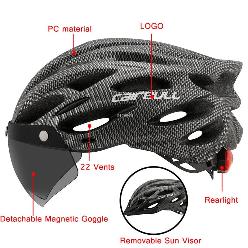 Ultralight Cycling Safety Helmet Outdoor Motorcycle Bicycle Taillight Helmet Removable Lens Visor Mountain Road Bike Helmet - Pogo Cycles
