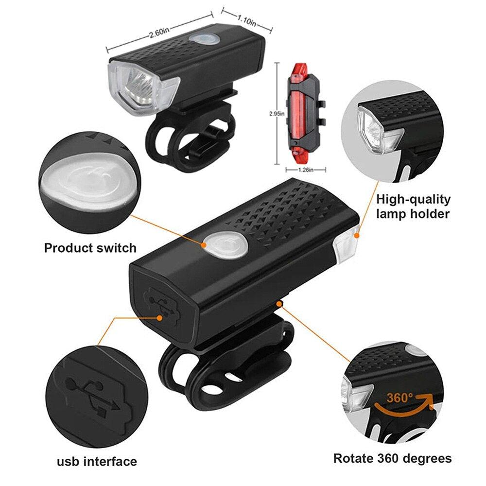 USB Rechargeable Bike Light Set Front Light with Taillight Easy to Install 3 Modes Bicycle Accessories for the Bicycle - Pogo Cycles