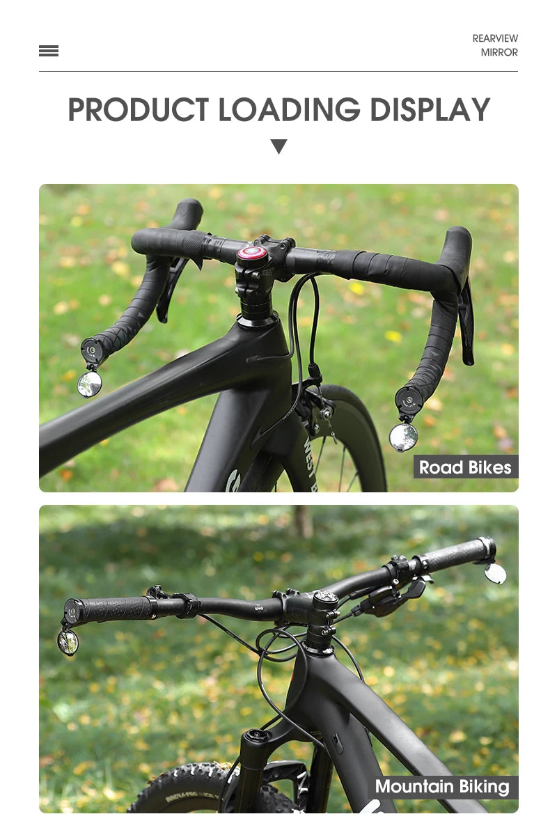 Two images of bicycle west bike handlebars with text indicating 'Product Loading Display' and 'Road Bikes' and 'Mountain Biking'.