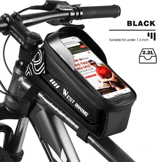 WEST BIKING Hard Shell TPU Bicycle Bag Touchscreen 6-7.4" Phone Stand Waterproof Front Beam Bag MTB Road Bike Cycling Equipment - Pogo Cycles