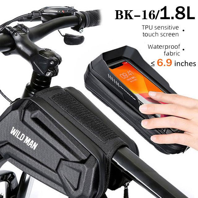 WILD MAN Bike Bag 2L Frame Front Tube Cycling Bag Bicycle Waterproof Phone Case Holder 7.4 Inches Touch Screen Bag Accessories - Pogo Cycles