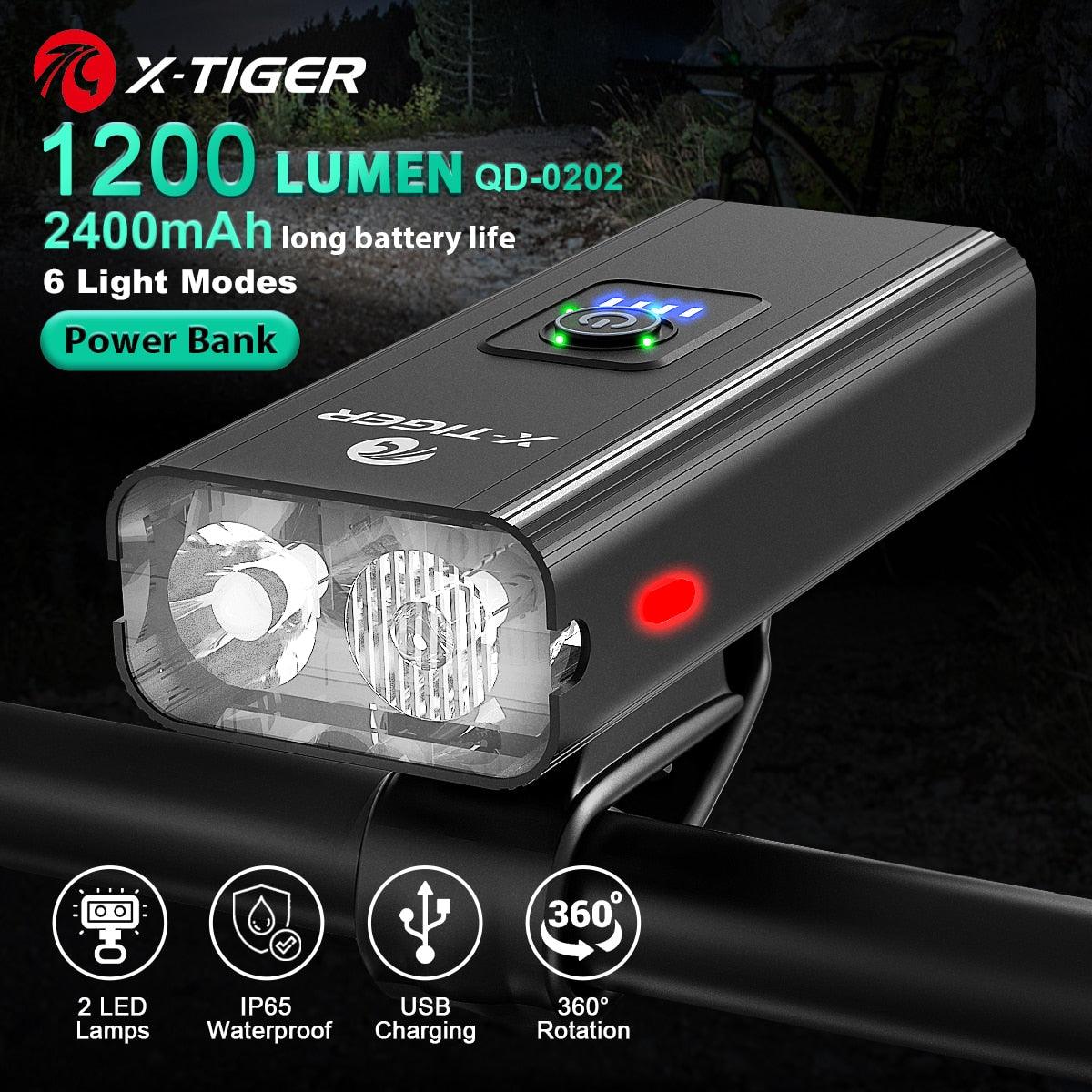 X-Tiger Bike Light Headlight Bicycle Lamp With Power Bank Rechargeable LED 5200mAh MTB Bicycle Light Flashlight Bike Accessories - Pogo Cycles