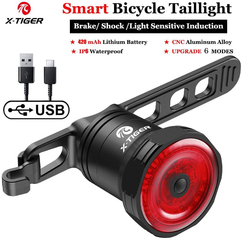 X-Tiger Bike Rear Light IPx6 Waterproof LED Charging Bicycle Smart Auto Brake Sensing Light Accessories Bike Taillight Light - Pogo Cycles
