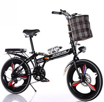 20 Inch Folding Bike for Adult Men and Women Teens,Front and rear double shock absorption,7 variable speed,Double disc brake,Handle+seat height adjustable,Give away:10 bicycle accessories/black - Pogo Cycles