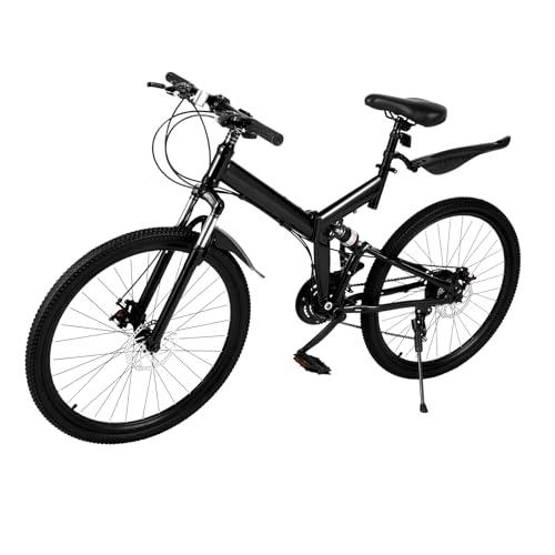 26in Folding Bike 21-speed Mountain Bike,Carbon Steel Foldable Bike for Adults with Dual Disc Brake,Portable Mountain Bike with Mudguards,Adjustment Height,120kg Bearing Capacity - Pogo Cycles