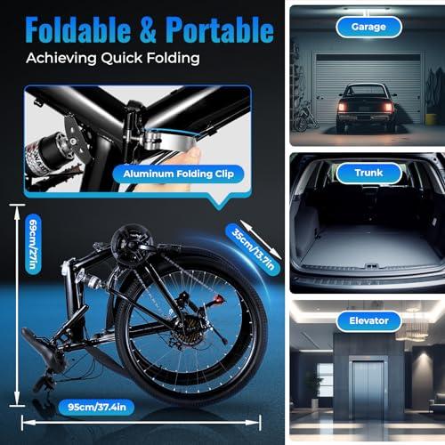 26in Folding Bike 21-speed Mountain Bike,Carbon Steel Foldable Bike for Adults with Dual Disc Brake,Portable Mountain Bike with Mudguards,Adjustment Height,120kg Bearing Capacity - Pogo Cycles