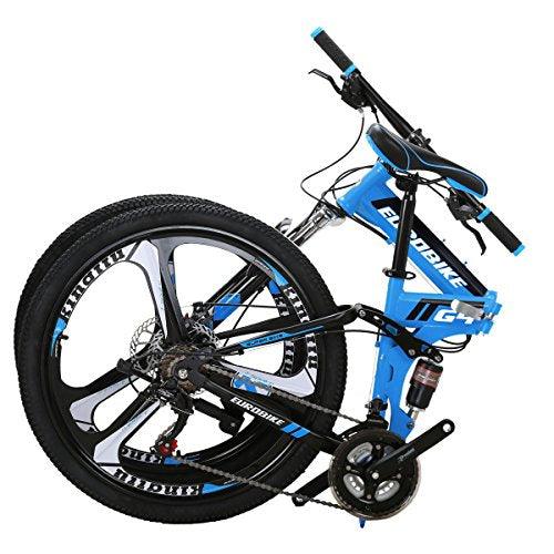 Eurobike JMC Folding Mountain Bike G4 26 Inches 21 Speed Dual Suspension Disc brake Adult Folding Bicycle Blue - Pogo Cycles