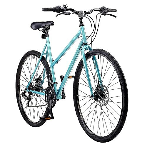 Insync Carina Women's Hybrid Bike With Lightweight Alloy Wheels & 16/18-Inch Steel Frame, 18-Speed Shimano Gearing & Sunrun Shifter, Shimano Freewheel 6 Speed Index 14-28T, Disc Brakes, Teal Colour - Pogo Cycles