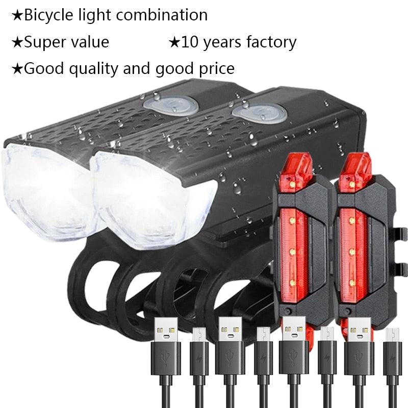 MTB Bicycle Light Bike Front Rear Lights Set Mountain Bike Night Cycling Headlight USB LED Safety Taillight Bike Accessories - Pogo Cycles