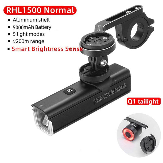 ROCKBROS 400-1000LM Bicycle Light GoPro Mount Holder USB Type-c Rechargeable Fit Garmin Bryton IGS Computer Cycling Headlight - Pogo Cycles