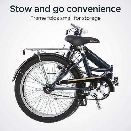 Schwinn Hinge Adult Folding Bike, 20-inch Wheels, Single Speed Drivetrain, Rear Carry Rack, Carrying Bag, Grey - Pogo Cycles