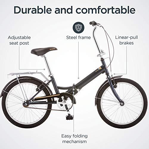 Schwinn Hinge Adult Folding Bike, 20-inch Wheels, Single Speed Drivetrain, Rear Carry Rack, Carrying Bag, Grey - Pogo Cycles
