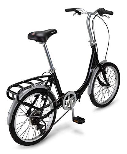 Schwinn Loop Adult Folding Bike, 20-inch Wheels, 7-Speed Drivetrain, Rear Carry Rack, Carrying Bag, Black - Pogo Cycles