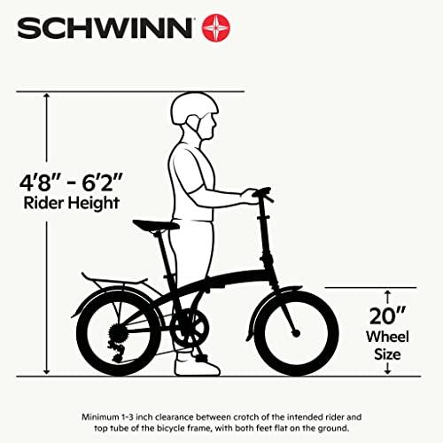 Schwinn Loop Adult Folding Bike, 20-inch Wheels, 7-Speed Drivetrain, Rear Carry Rack, Carrying Bag, Black - Pogo Cycles