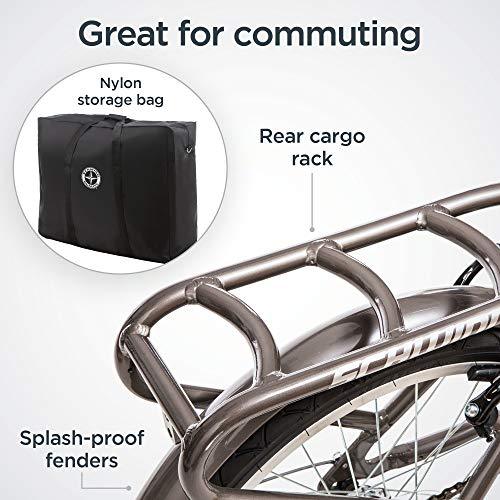 Schwinn Loop Adult Folding Bike for Men and Women, 20-inch Wheels, 7-Speed Drivetrain, Rear Cargo Rack, Carrying Bag, Silver - Pogo Cycles