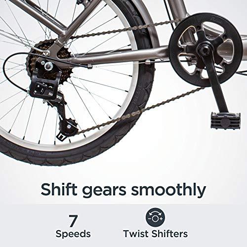 Schwinn Loop Adult Folding Bike for Men and Women, 20-inch Wheels, 7-Speed Drivetrain, Rear Cargo Rack, Carrying Bag, Silver - Pogo Cycles