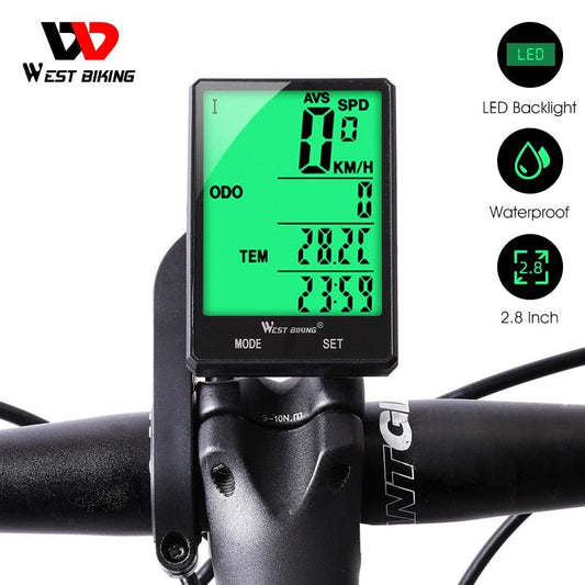 WEST BIKING 2.8" Large Screen Bicycle Computer Wireless Wired Bike Computer Waterproof Speedometer Odometer Cycling Stopwatch - Pogo Cycles