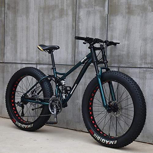 Wind Greeting 26" Mountain Bikes,24 Speed Bicycle,Adult Fat Tire Mountain Trail Bike,High-carbon Steel Frame Dual Full Suspension Dual Disc Brake (Cyan) - Pogo Cycles