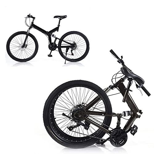 WSIKGHU 26 Inch Mountain Bike Carbon Steel Bike Folding Bike Full Shock Front and Rear Disc Brakes Men and Women Black 21 Speed Road Bike 80-95CM Adjustable Seat Height Can Support 150KG - Pogo Cycles